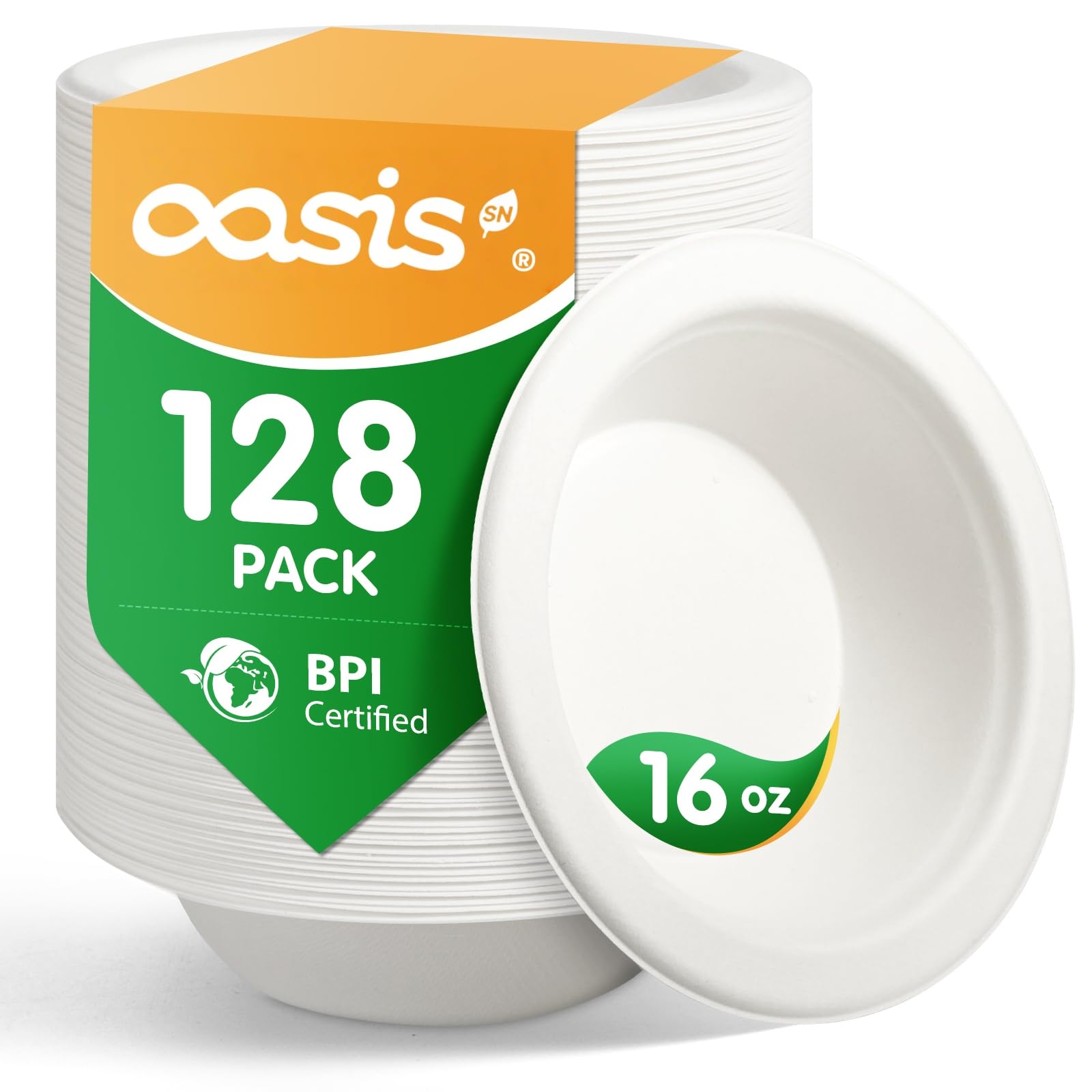 OasisSN 16 oz 128-Pack Compostable Paper Bowls
