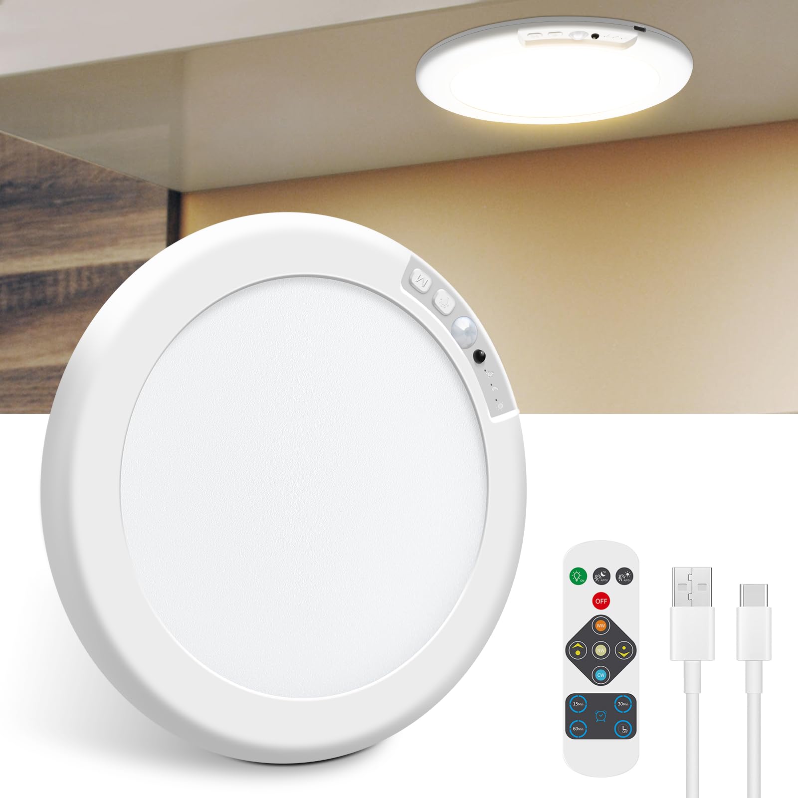 ALUSSO LED Deckenleuchte mit Radar Bewegungssensor, 18W Deckenlampe 3CCT 3000K 4000K 6500K 1600LM, IP44 Wasserdichte Badezimmer Lampe für Wohnzimmer Schlafzimmer Küche Flur Garage, Rund Ø22cm, 7er