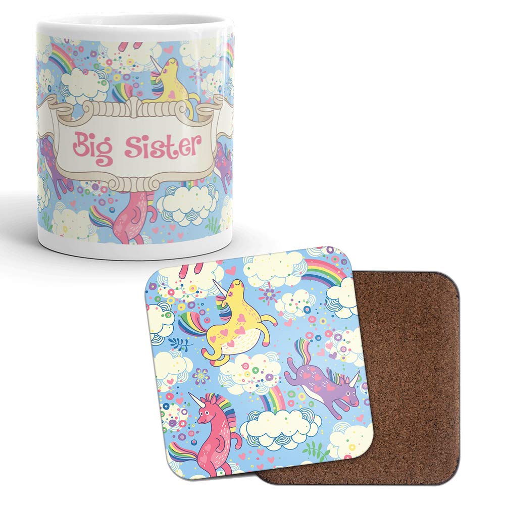 DV Mugs Ltd Mug & Coaster Set - Big Sister Pretty Unicorn Daughter Sibling Girls #8172 (Mug & Coaster)