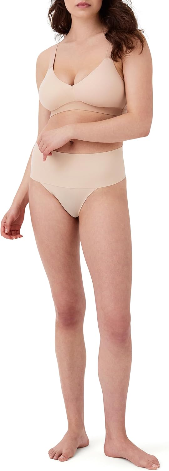 SPANX SPANXsupersmooth Undie-tectable Thong - Comfortable Core Control - Invisible Shapewear - Women No Show Thong Underwear - Soft Nude - Large