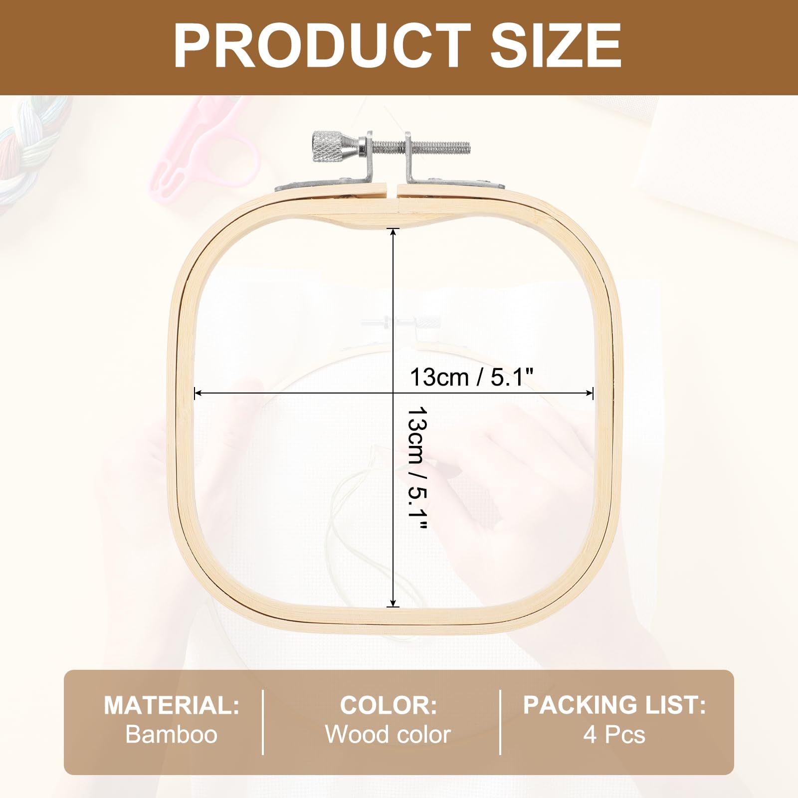 PATIKIL 4 Pieces 5.1" x 5.1" Square Embroidery Hoops - Image 2