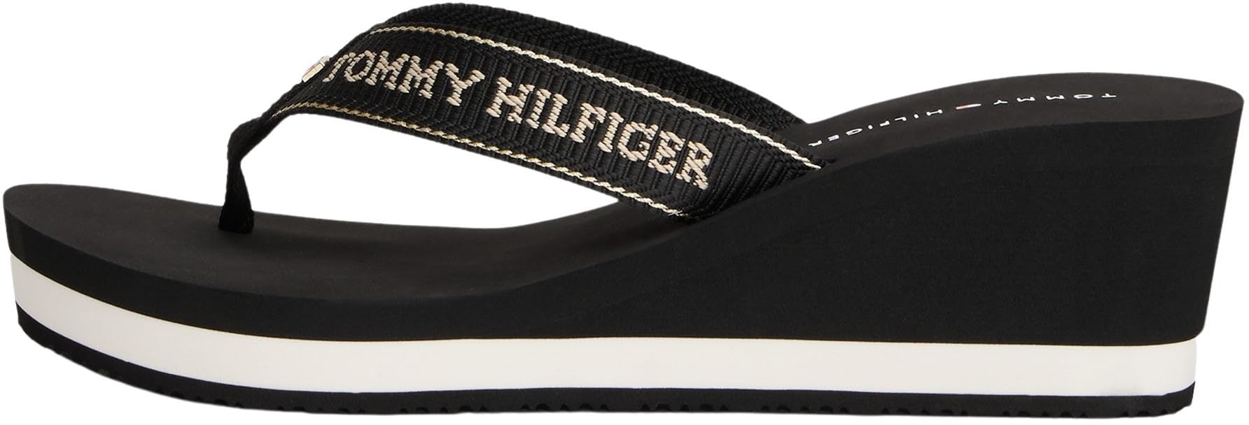 Tommy Hilfiger Women’s Wedge Heel Flip Flops, Black (Black), 3.5