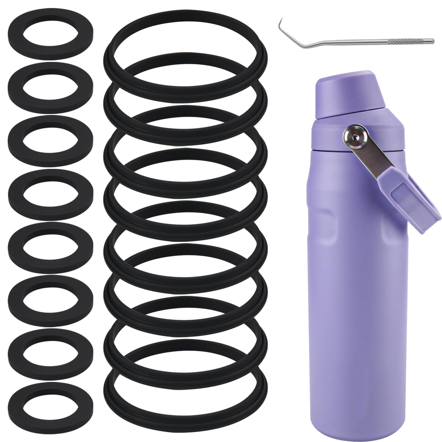 (16 pcs) ubber Seal Replacement for Stanley IceFlow Fast Flow Water Bottle,Seal Gasket for Stanley IceFlow 16oz/24oz/36oz/50oz Bottle Leak Proof Insulated Travel (16, Black)