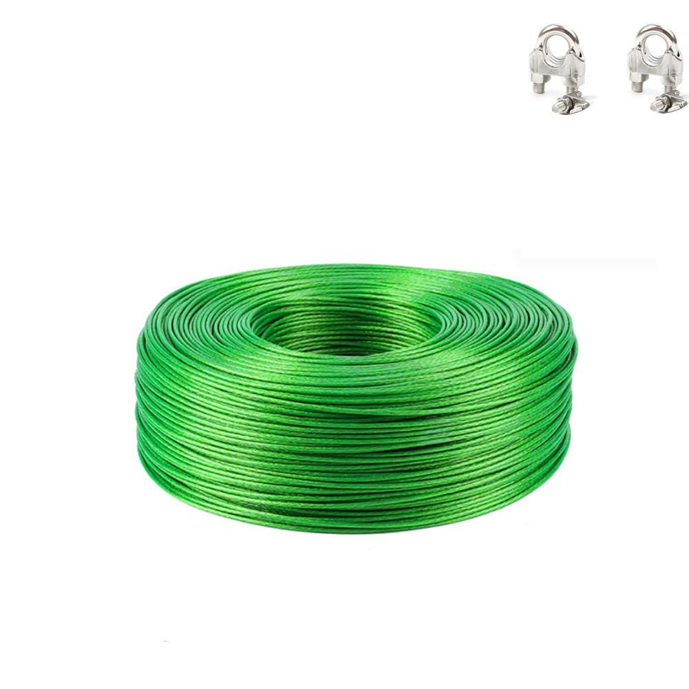 Cavo in acciaio inox 304 rivestito in vinile intrecciato antiruggine, lunghezza 7 x 7, lunghezza struttura: 50 m, verde, diametro 3 mm