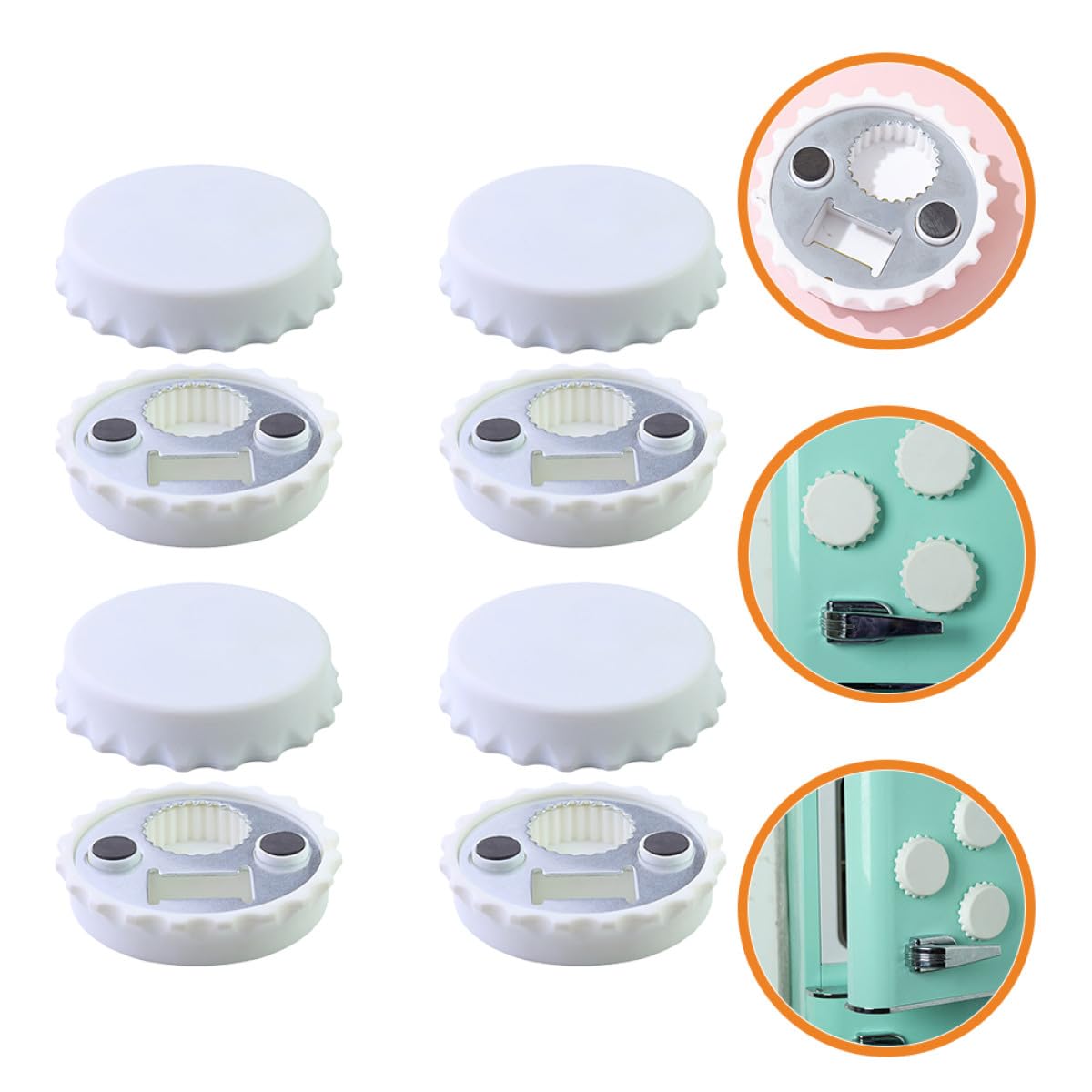 Apribottiglie Magnetico a Cappuccio, Set 8 Pezzi Bianco