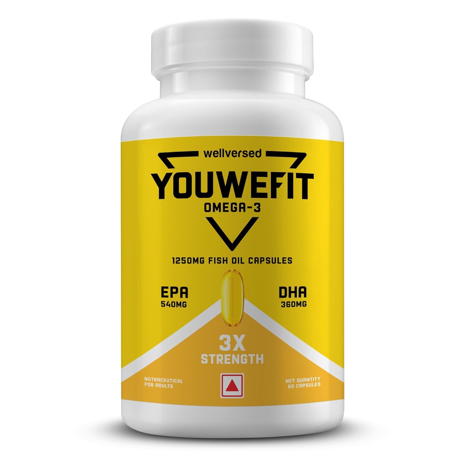 YouWeFit Omega-3 Fish Oil (60 capsules)| 1250mg Triple Strength Fish Oil Capsules (540mg EPA & 360mg DHA) | No Fishy Burps | For Joint & Heart Health