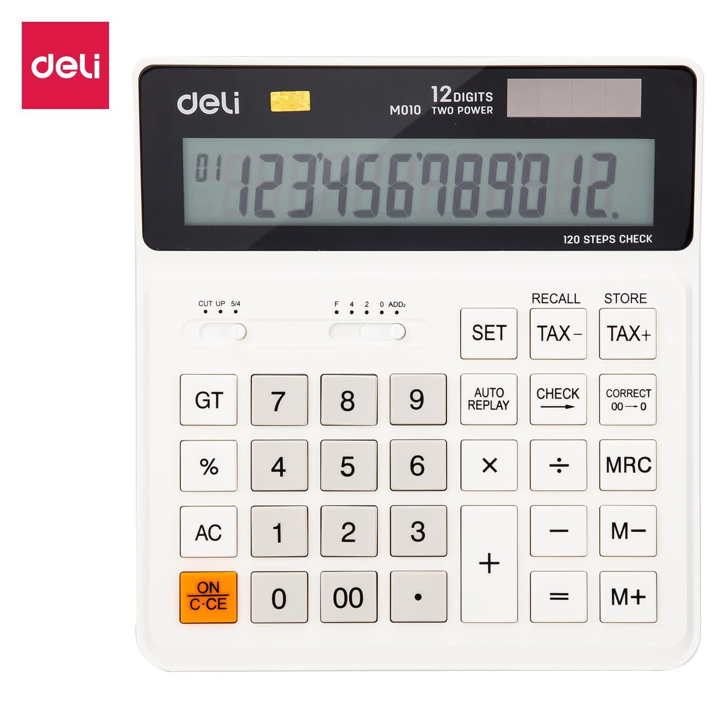 Deli EM01010 - Calculadora de 12 dígitos, color blanco