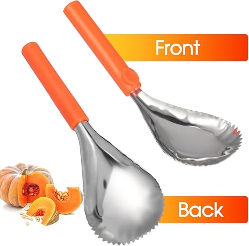 Miniatura 4 de MAGICLULU Cuchara dentada descorazonador de frutas, raspador de frutas, cuchara removedor de núcleo de calabaza, separador de pulpa de calabaza,