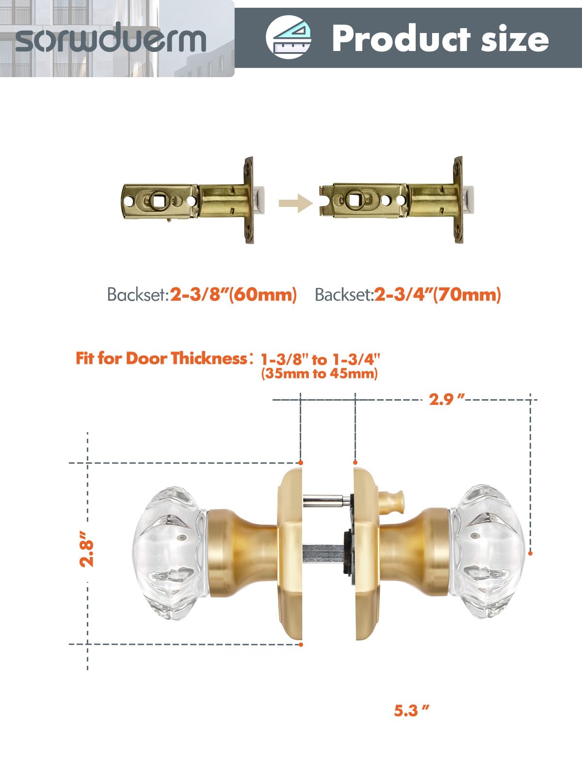 Gold Door Knobs - 2 Pack Luxury Satin Brass -7