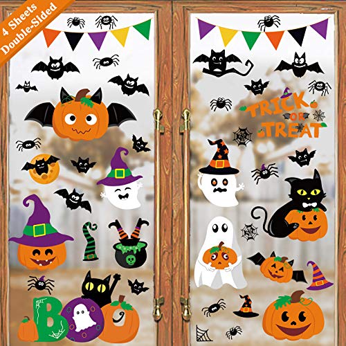 Ivenf Halloween Decorations Window Clings Decor, Cute Pumpkin Ghost Trick or Treat Kids School Home Office Accessories Party Supplies Gifts, 4 Sheet 44pcs