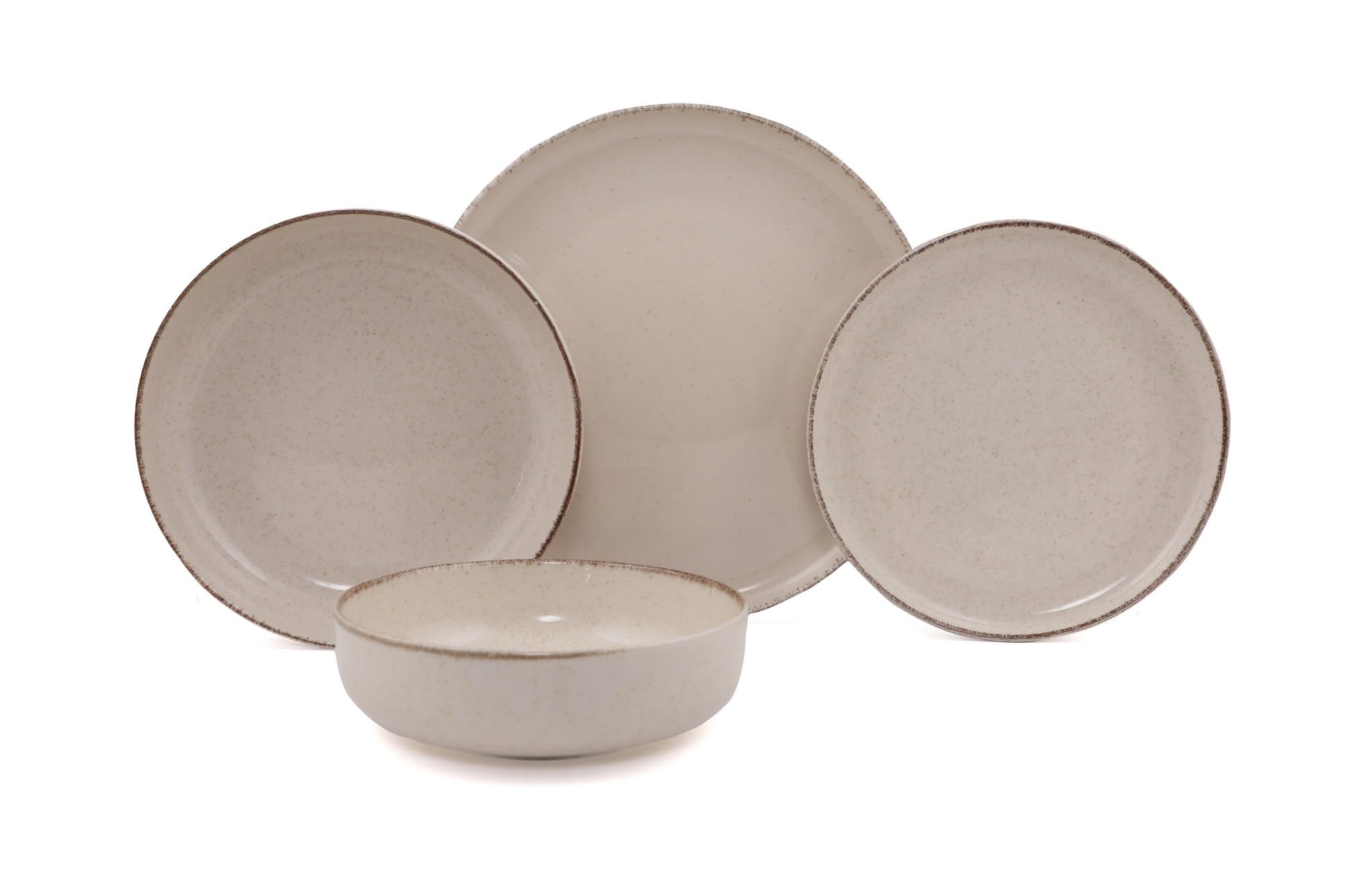 Elegancki 16-częściowy zestaw obiadowy, 100% porcelana, kremowy kolor, w zestawie 4 talerze serwisowe (24 cm), talerze deserowe (21 cm), talerze (20 cm), miski (15 cm), do mycia w zmywarce i sejf do