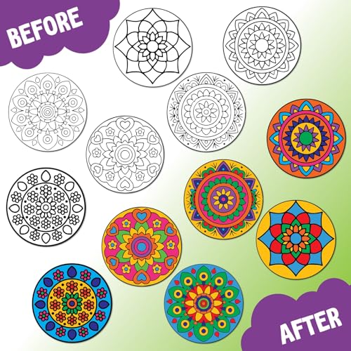 Image of SparkLPlay DIY Mandala Art Kit for Kids. Coloring Set with - 6 Magnetic Cutouts,12 Color Pens & Booklet. Creative Art & Craft. Mess Free. Gifts for Kids.