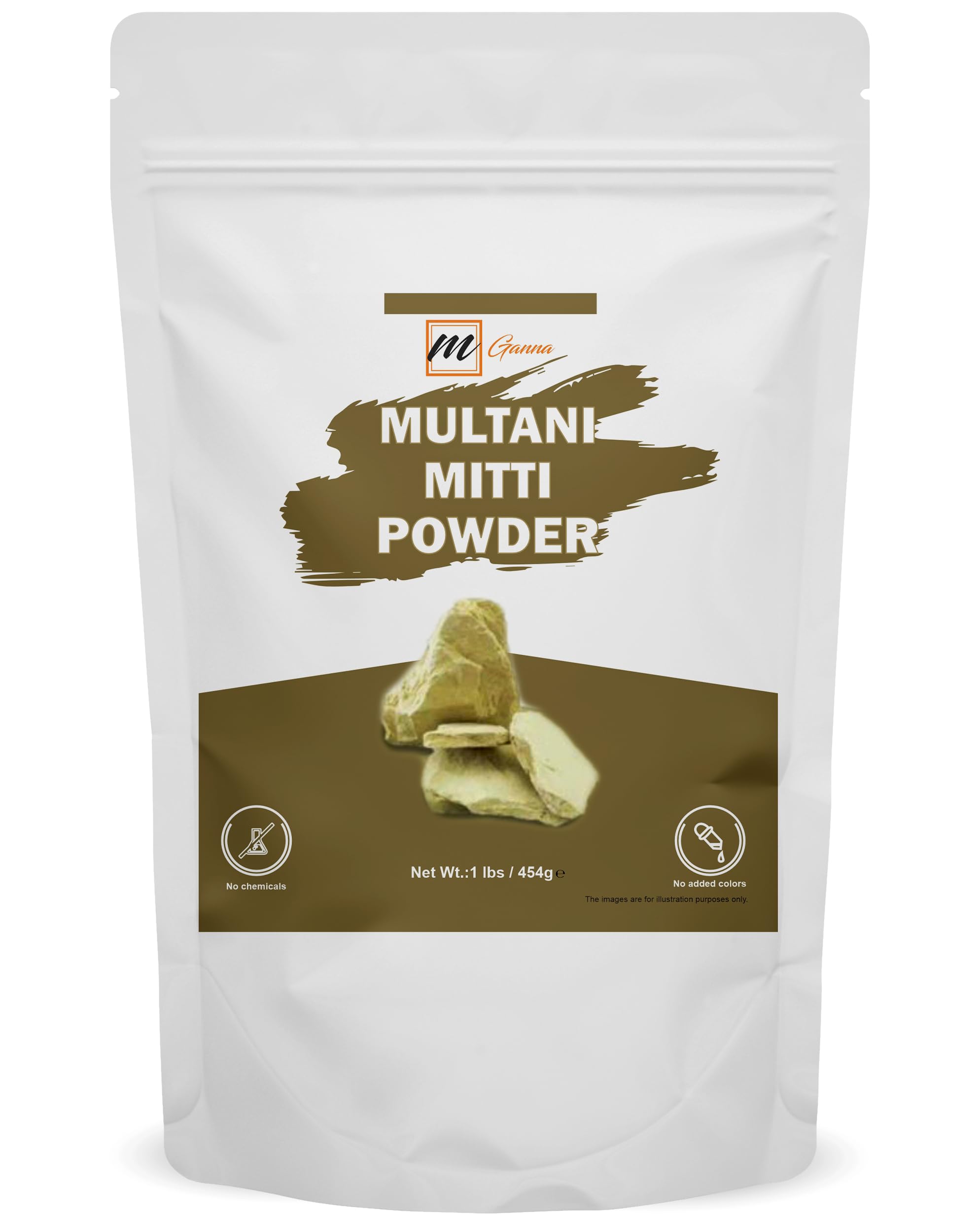 mGanna 100% Natural Purified Multani Mitti Mud | Fullers Earth Clay Powder Cosmetic Grade | Natural Face Mask 454 GMS / 1 LBS