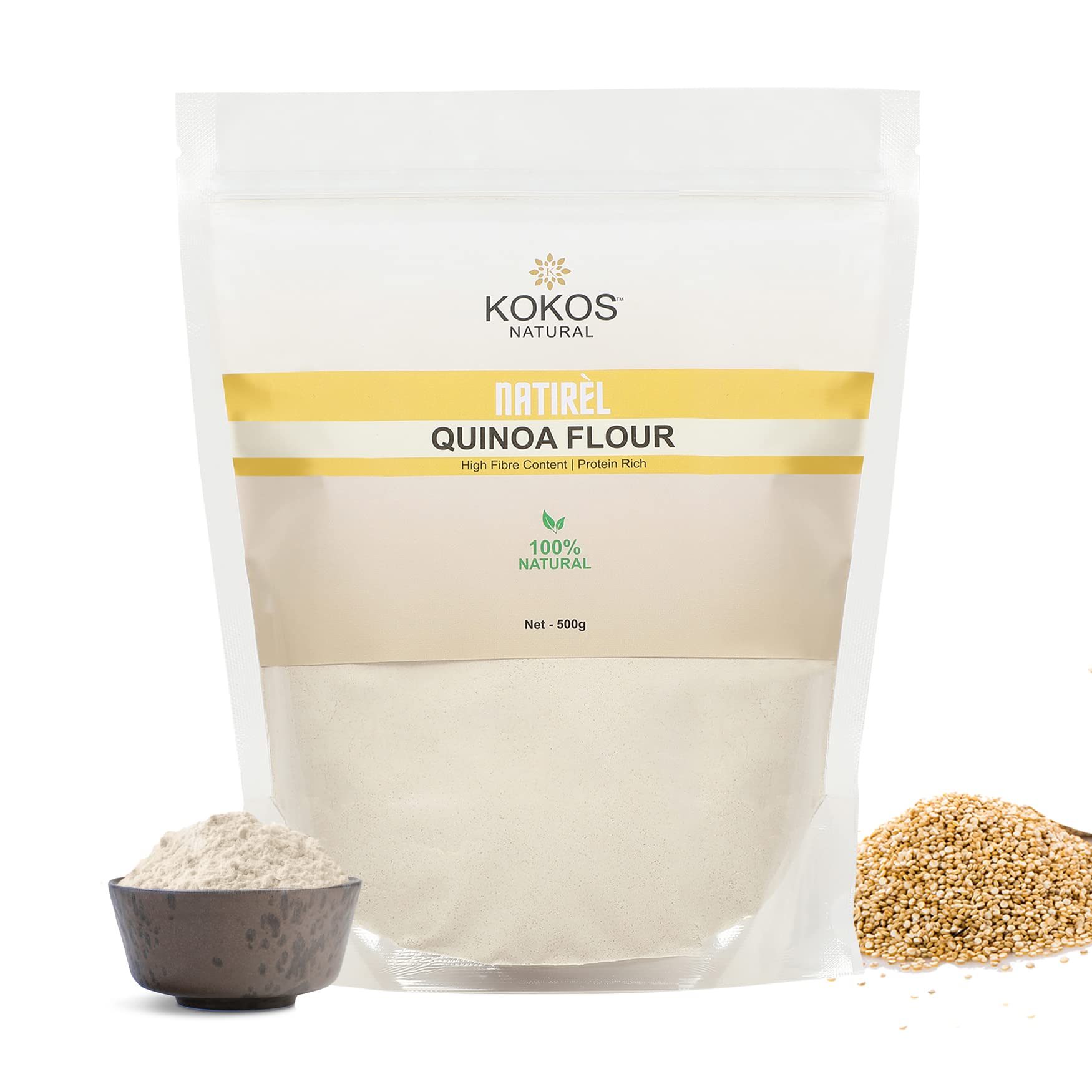 Quinoa Flour 500 Gm - High Fiber, Protein Rich, Gluten Free, & Nutritious with Essential Amino Acids &Antioxidants. Ideal for Parathas, Baked Items, Pizza, & for Ideal for Weight Loss.