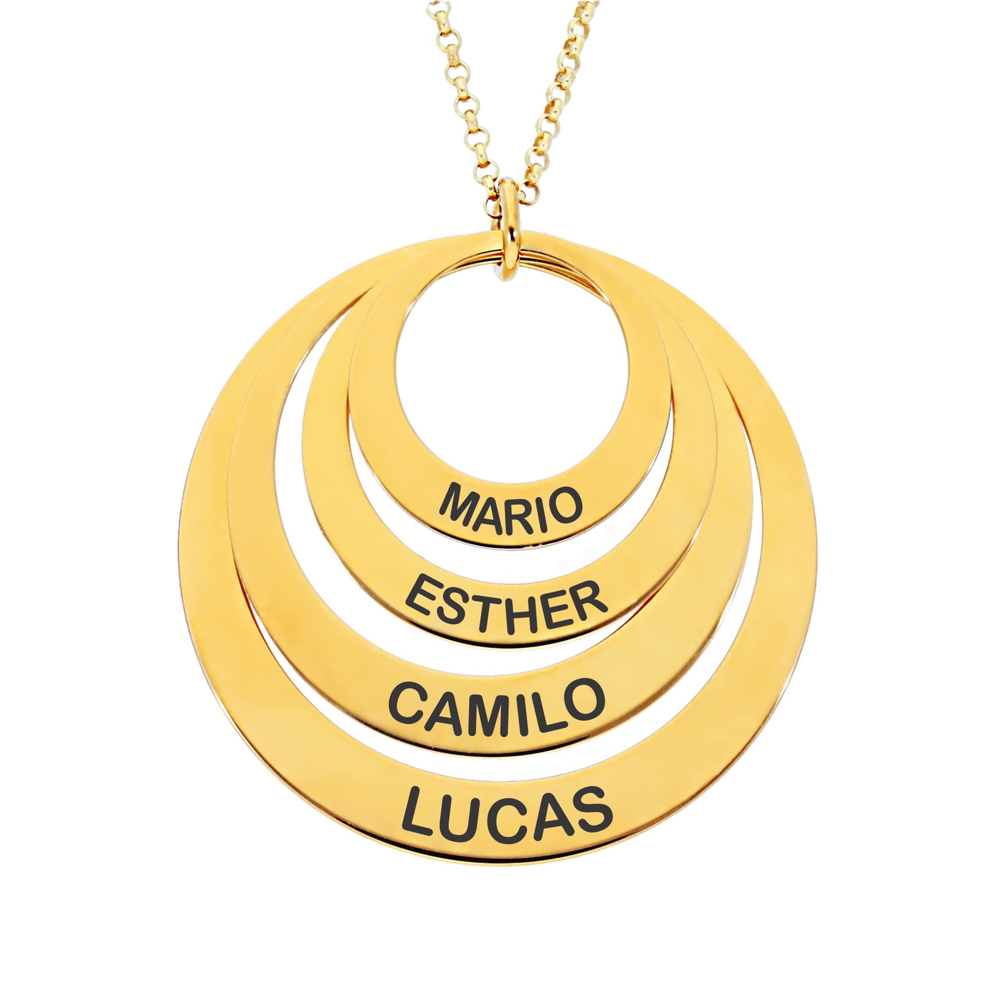 Collar Personalizado con Discos - Colgante Personalizado con Nombres o Palabras - Colgante de Plata - 4 Discos de Oro en Plata de Ley 925/1000
