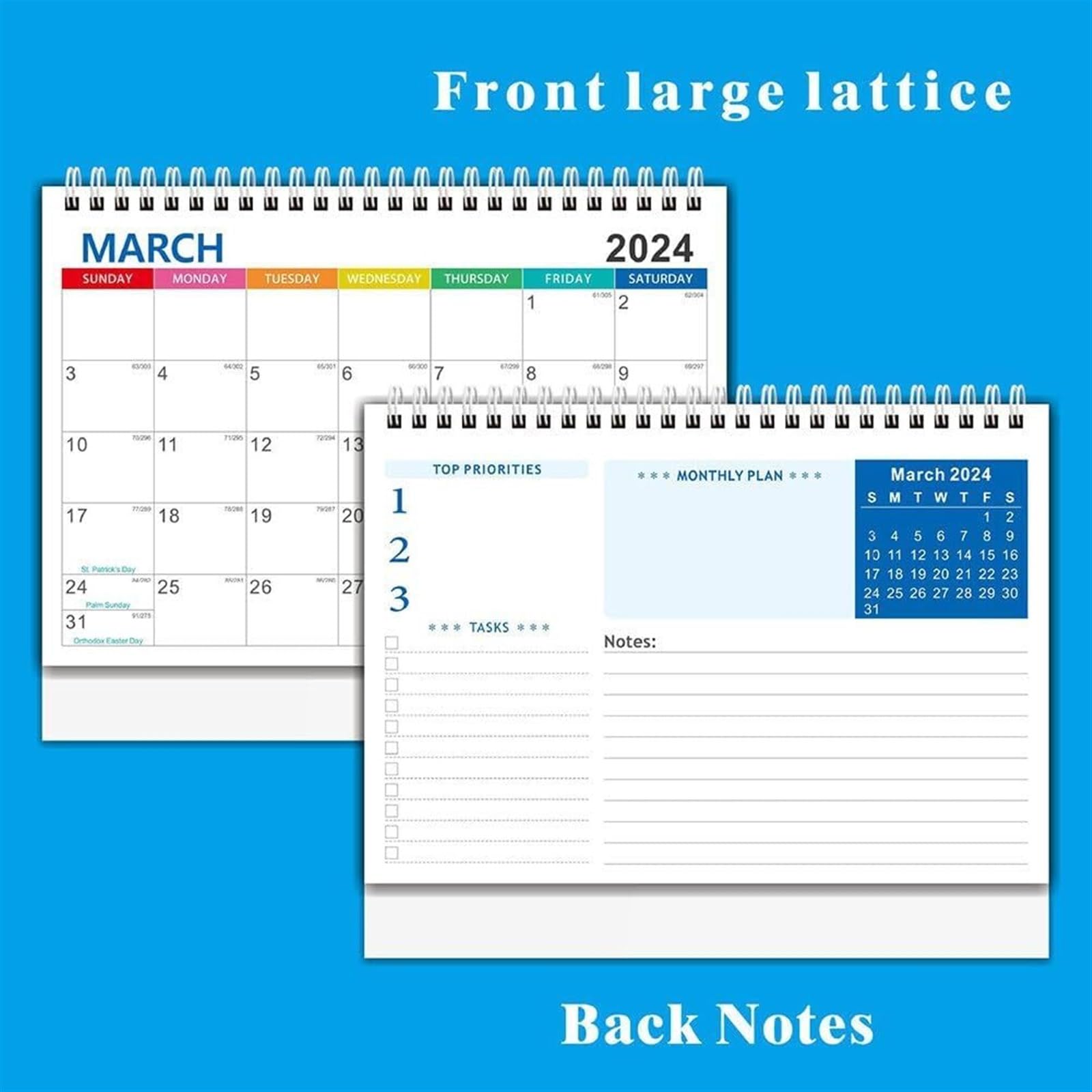 Calendario 2024 Calendario da Tavolo 2024 Calendario Annuale da 12 Mesi Calendario da Tavolo/da Parete per Notebook Calendario da Scrivania (Color : 2pcs)