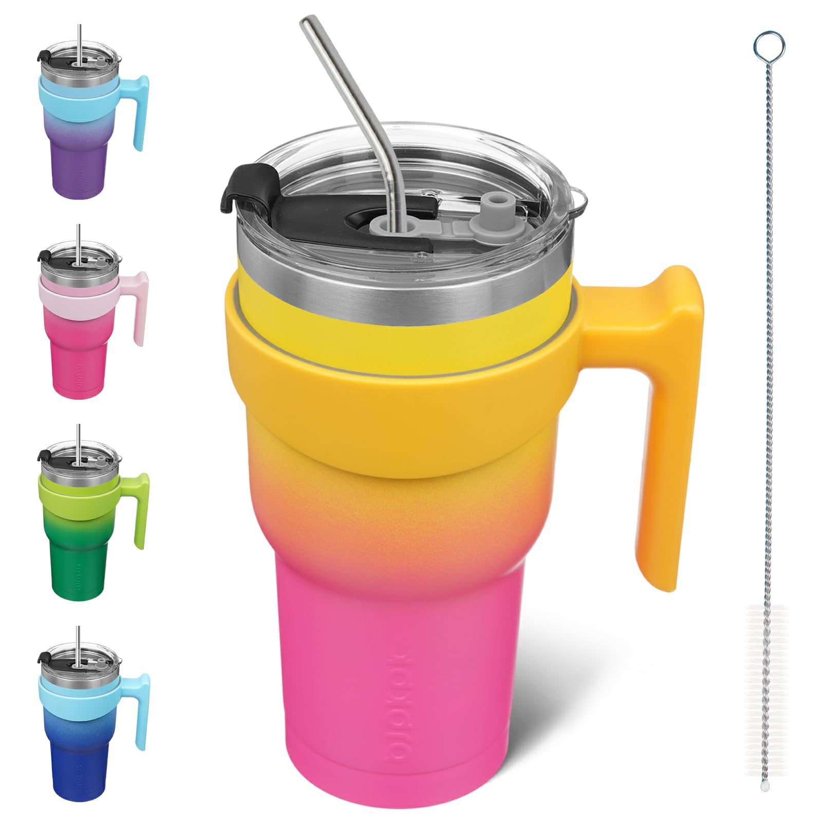 BJPKPK Tumbler with Handle and Straw Lid 30 oz Stainless Steel Insulated Coffee Tumbler Cups for Home, Office or Car,Pink Yellow Rose