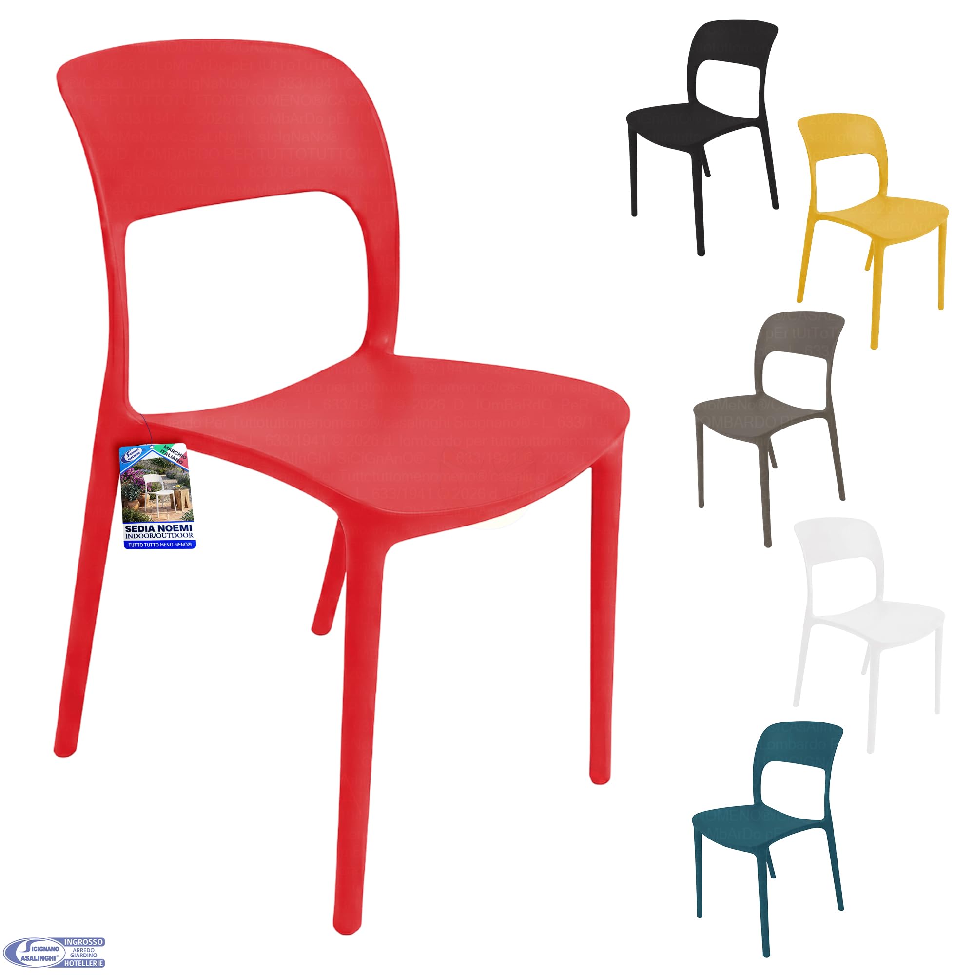 Sicignano Set di 2 Sedie Noemi in Polipropilene Senza Braccioli per Giardino, Esterni e Interni, Leggere, Impermeabili e Facili da Pulire (Rosso)