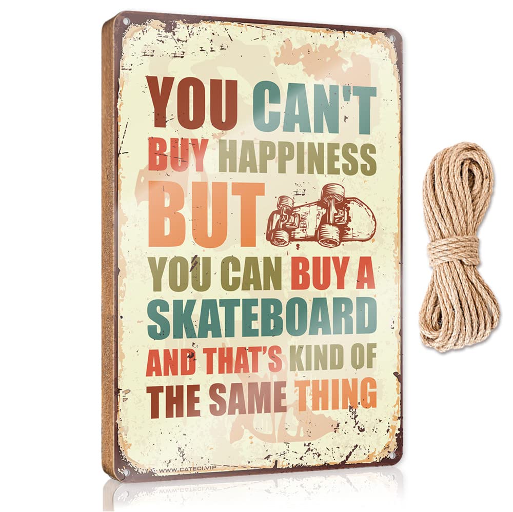 FRINTOXA Funny Hanging Farm Interesting Sign You Can'T Buy Happiness But Can A Skateboard Wooden Sign(15X28CM)