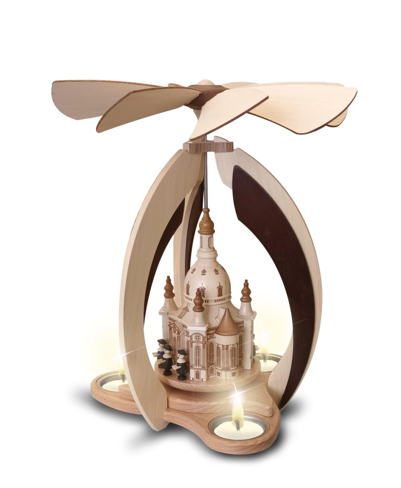 Rudolphs Schatzkiste Moderne Teelichtpyramide mit Dresdner Frauenkirche und Figuren BxHxT 24x28,5x24cm NEU Weihnachtspyramide Dresden Kuppelkirche Teelichtdreher Kirchenpyramide Archi