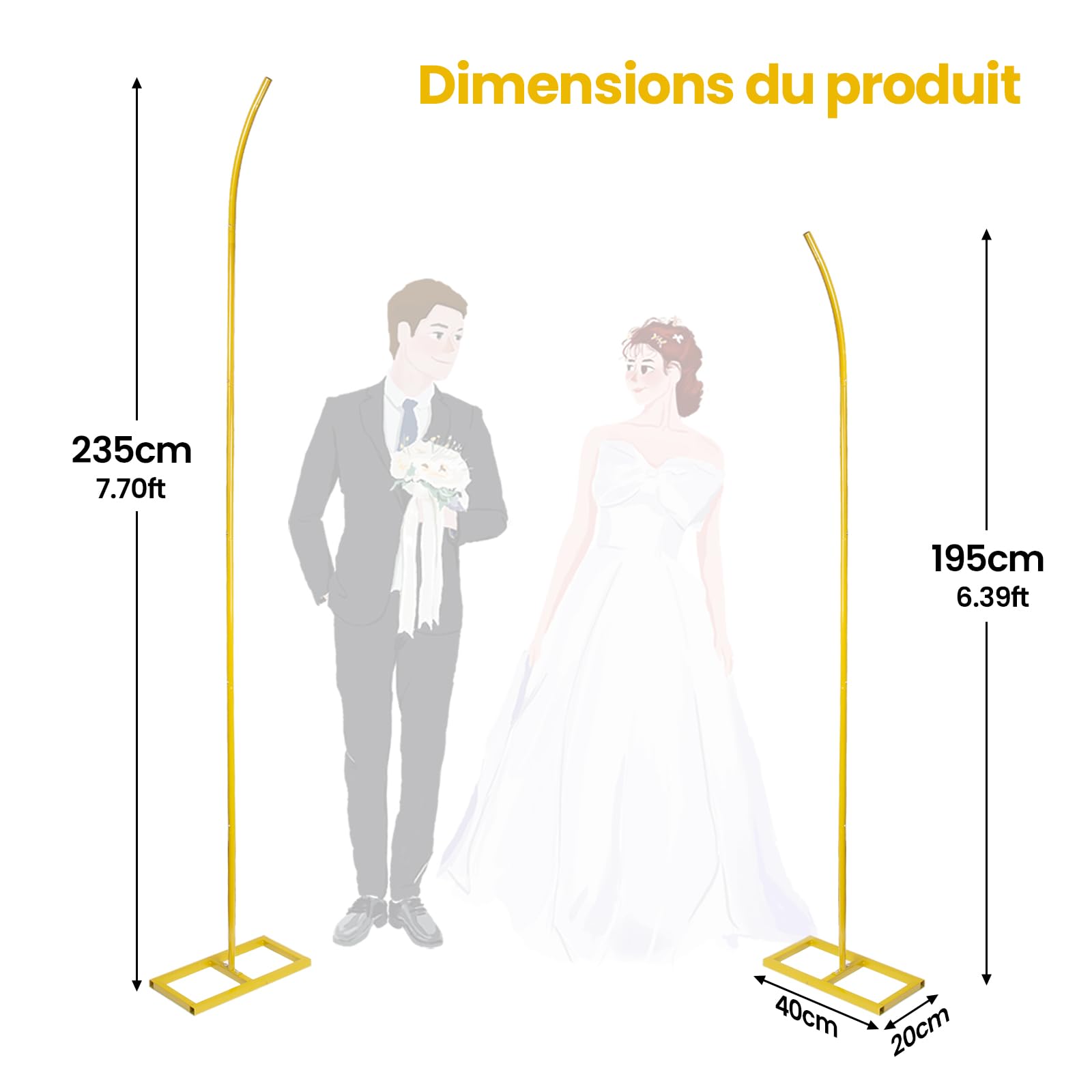 Arche de raisin dorée, cadre d'arche de mariage, support de fond en métal, 2,04 m et 2,4 m pour mariage, cérémonie, anniversaire, fête prénatale