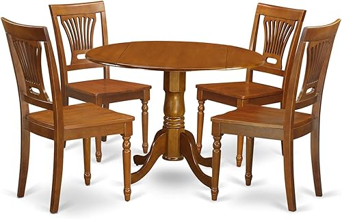 East West Furniture DLPL5-SBR-W - Juego de mesa de comedor de 5 piezas, incluye una mesa de cocina redonda con gotas y 4 sillas de comedor, 42 x 42