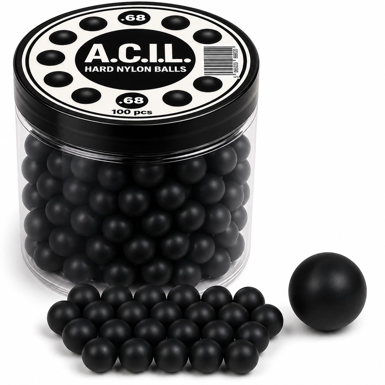 A.C.I.L. 100 x Hard Nylon Precision Balls – .68 Caliber Reusable Training Balls for Target Practice & Marker Compatibility – Durable Solid Nylon Spheres (Black)