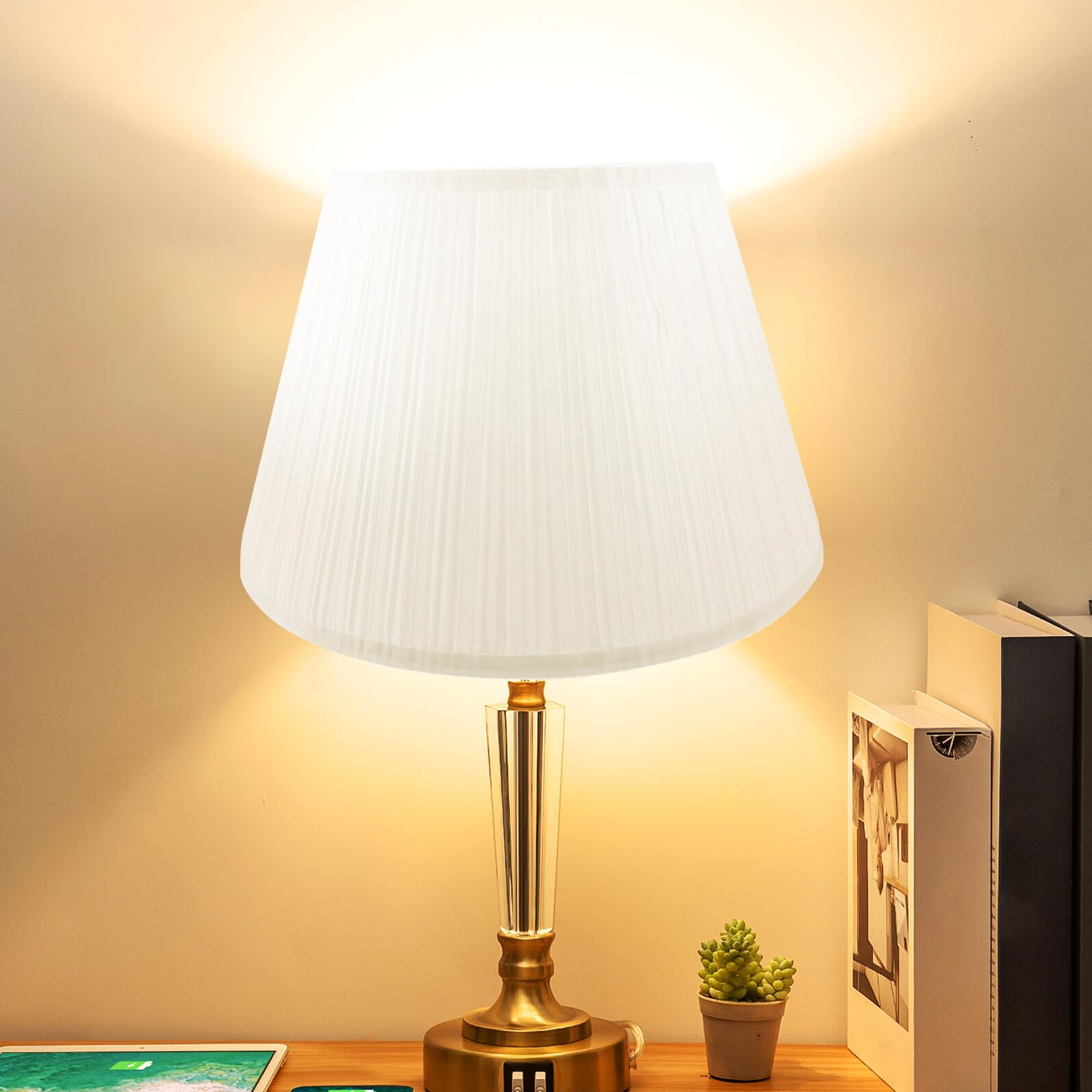 VALICLUD Abat-jour Demi-cercle en Tissu Rayé, Petit Abat-jour en Lin Armature Métallique, Compatible Lampe de Table et Lampadaire, Abat-jour Intérieur Polyvalent pour Bureau, Salon