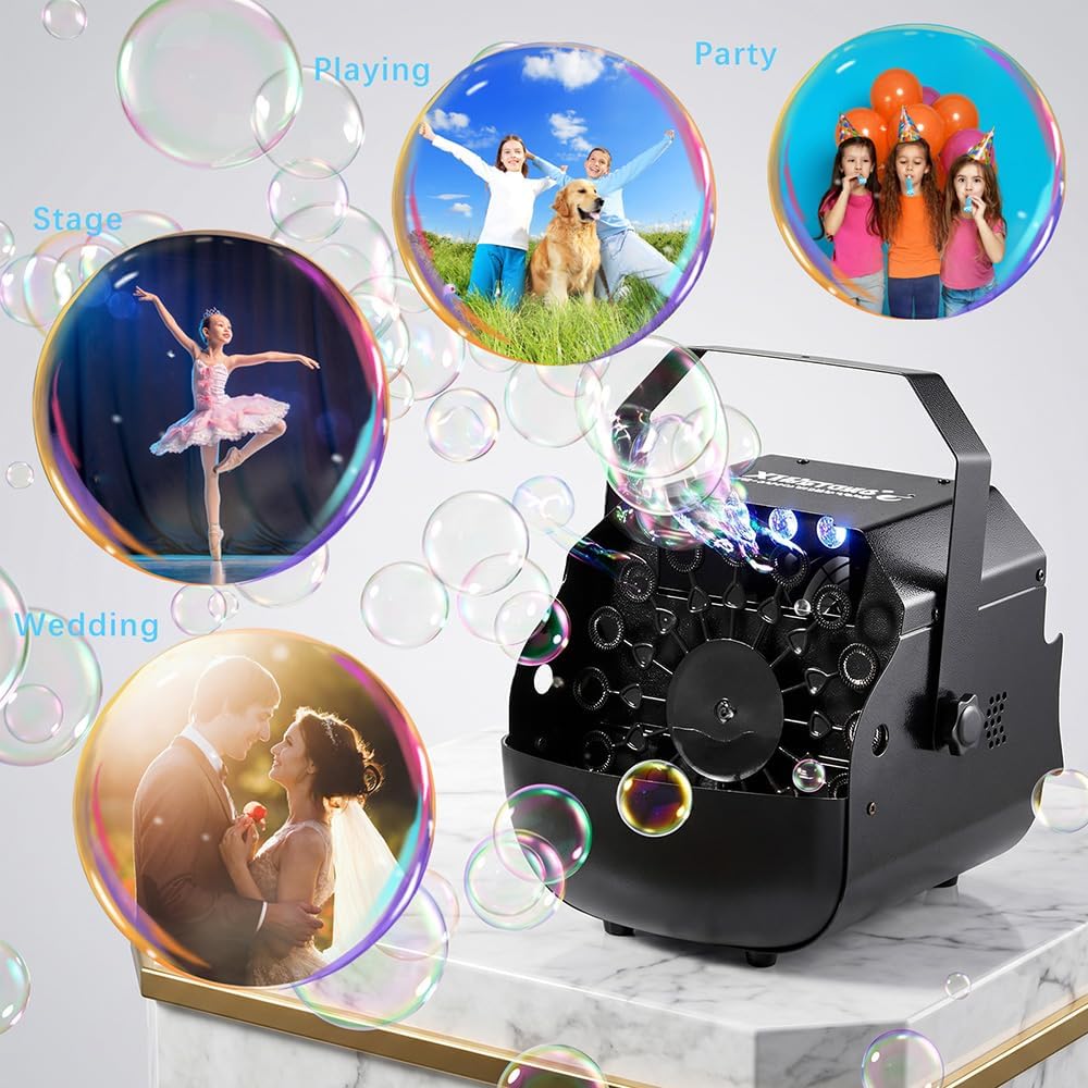 XWSTGEQ Stage Bubble Machine with Lights, Wireless Remote - Perfect for Weddings, Commercial Performances, Parties, and Carnivals
