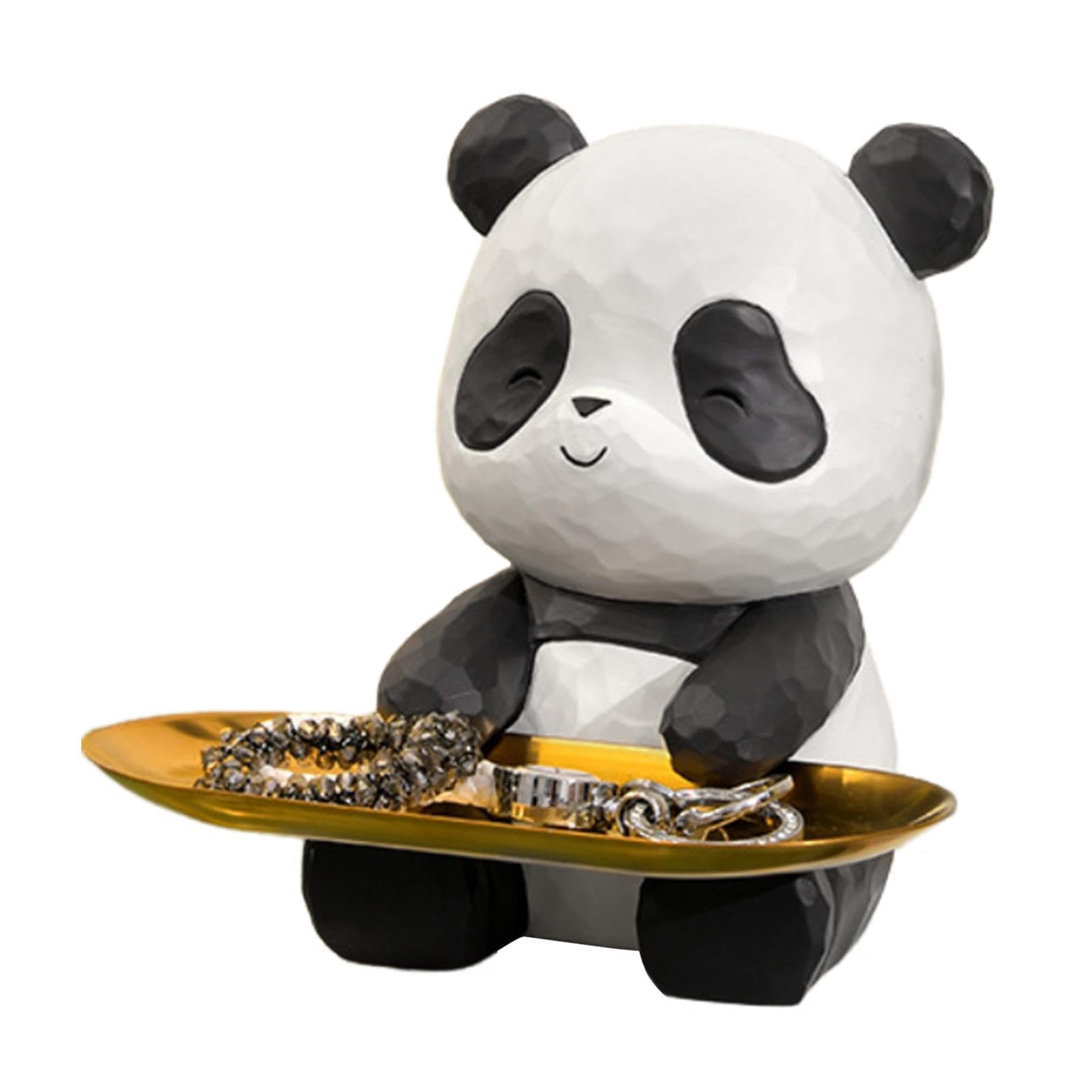 Sculpture d'animal de panda et vide-poche en résine pour clé et bijou