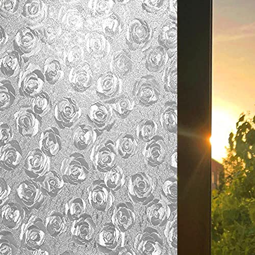 Image of SUNBIRD Window Privacy Film, Decorative Stained Glass Window Film, Frosted Window Tinting Film for Home, House Door Glass ('24 X 48' INCHES-2Pcs, Silver Rose Bunch)