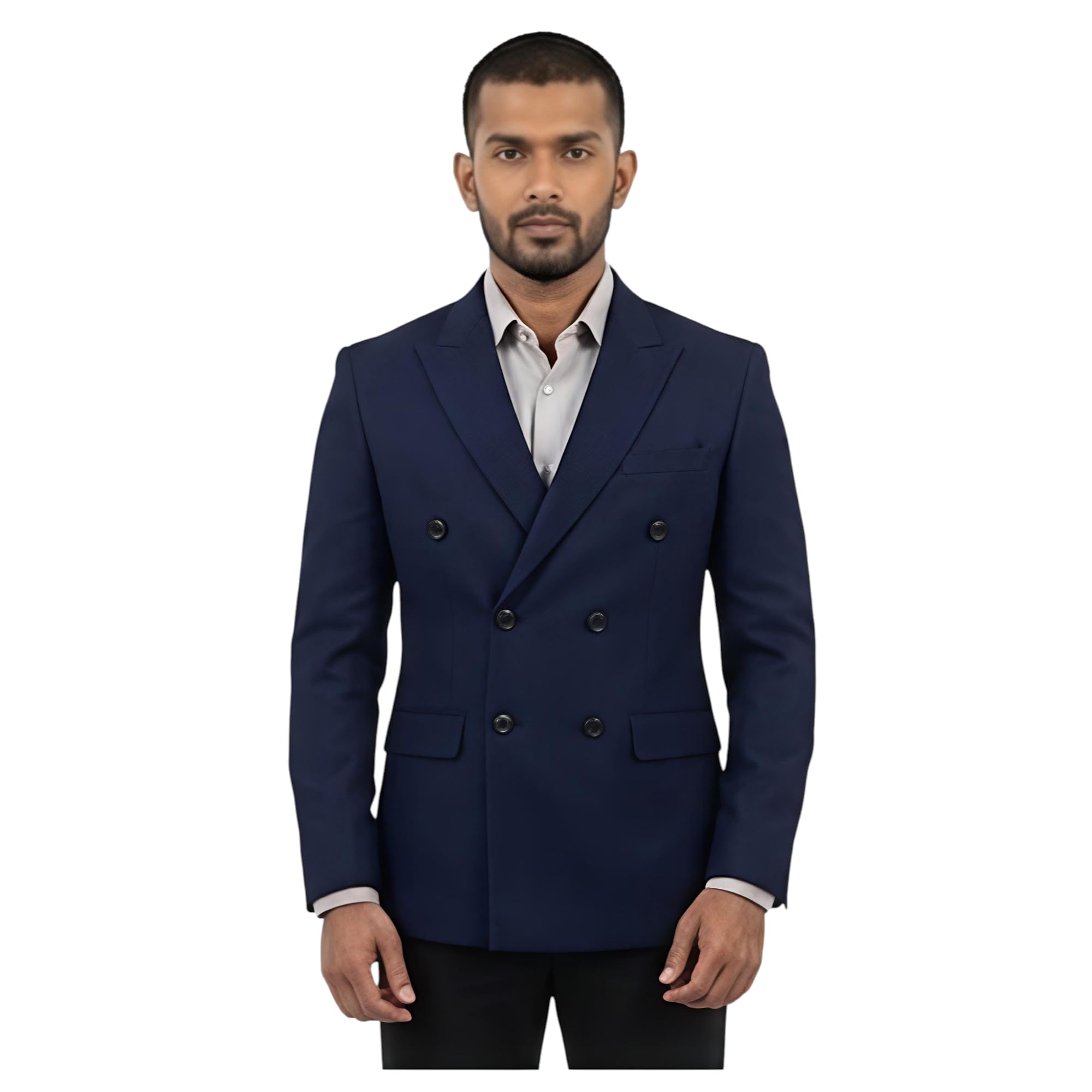 Four Silai Men's Double-Breasted Slim Fit Blazer, Blue, Polyester Blend, Notch Lapel, Formal Style-picture-24