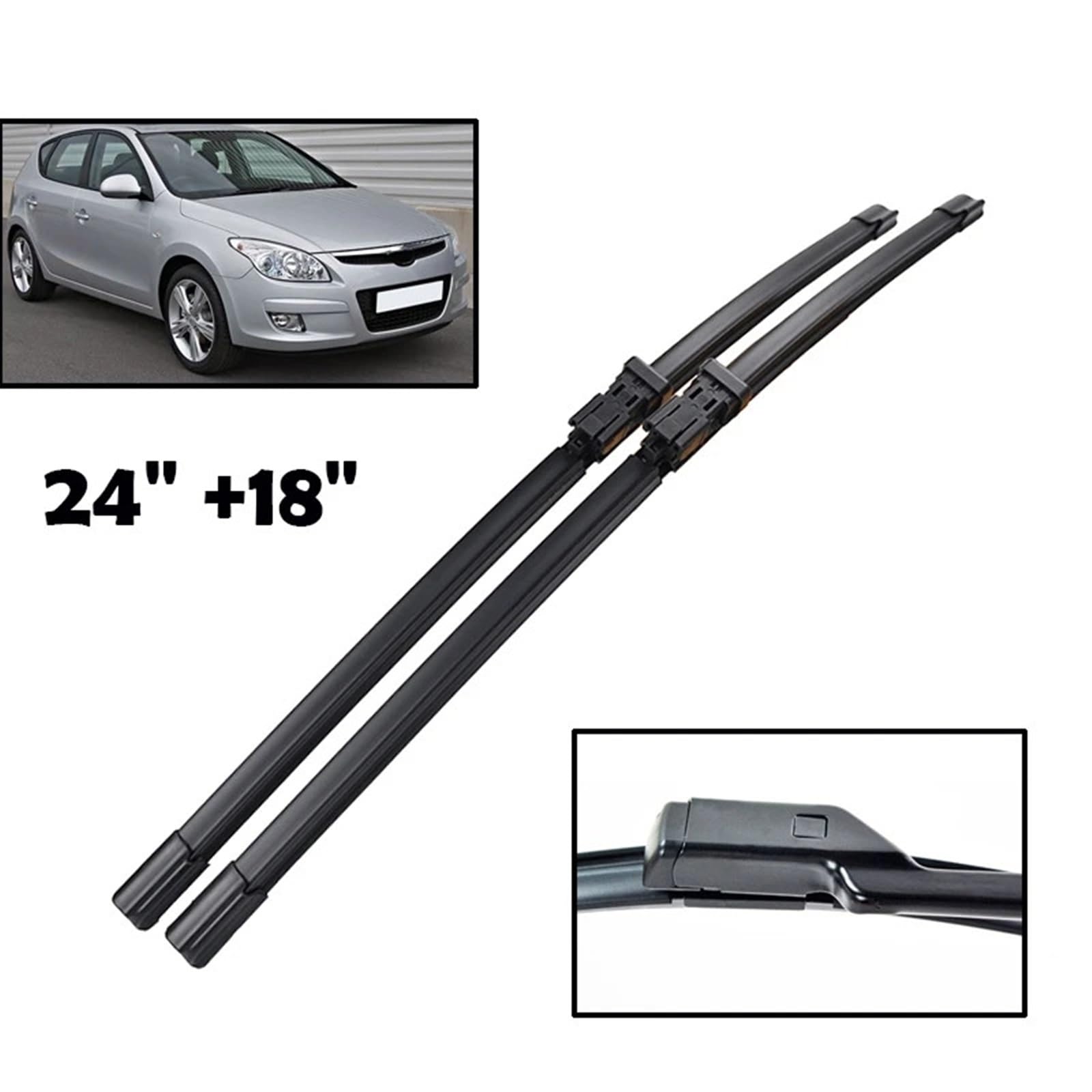 Limpiaparabrisas De Coche Compatible con Hyundai para I30 2007 2008 2009 2010 Limpiaparabrisas LHD Escobillas Limpiaparabrisas Delanteras Parabrisas Ventana Cepillos Lluvia No U 24'' + 18''