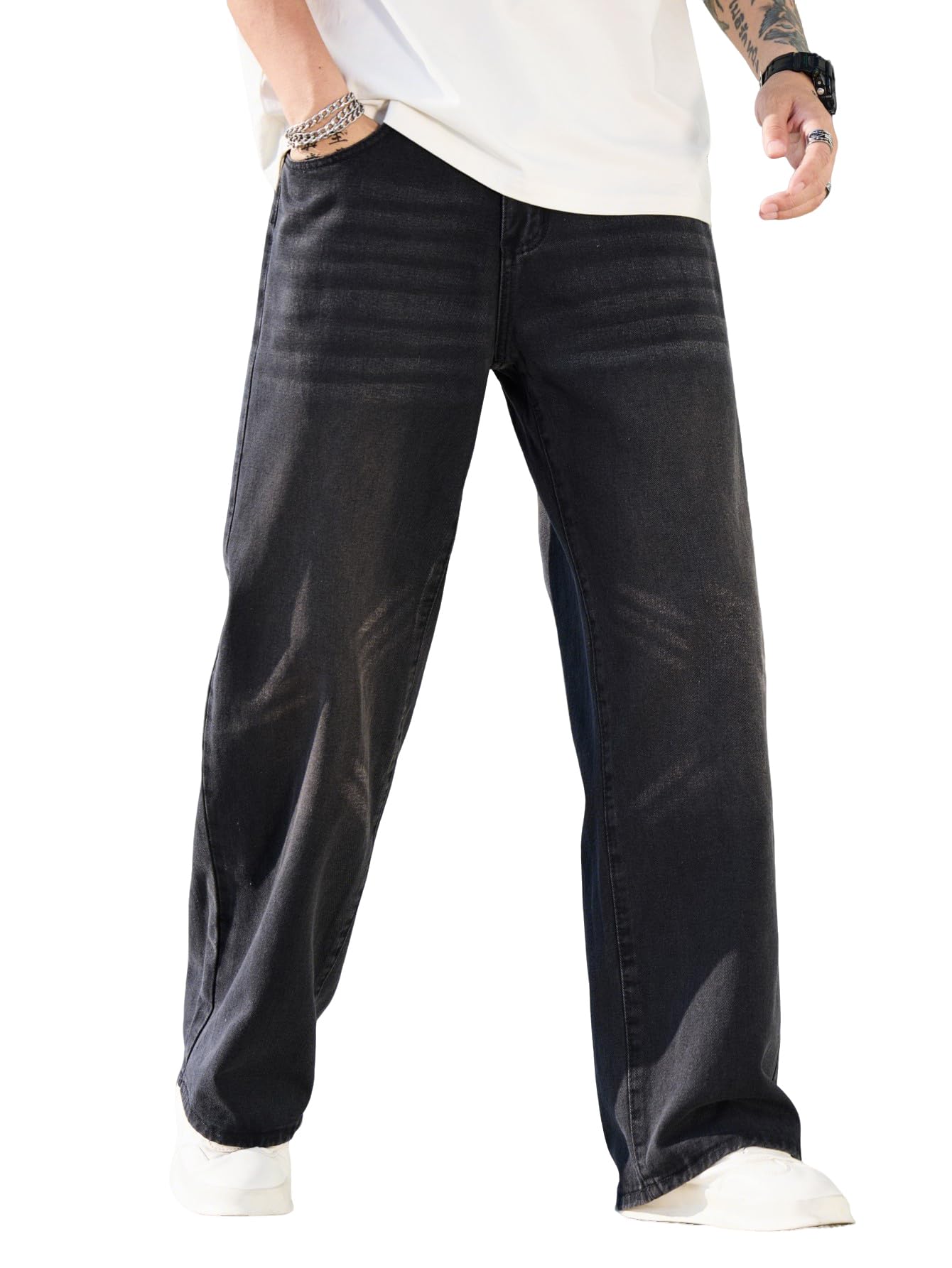 Jeans Baggy Hip hop pour Hommes,Jeans Skater à Jambe Large,Pantalons en Denim à Coupe Loose,Streetwear