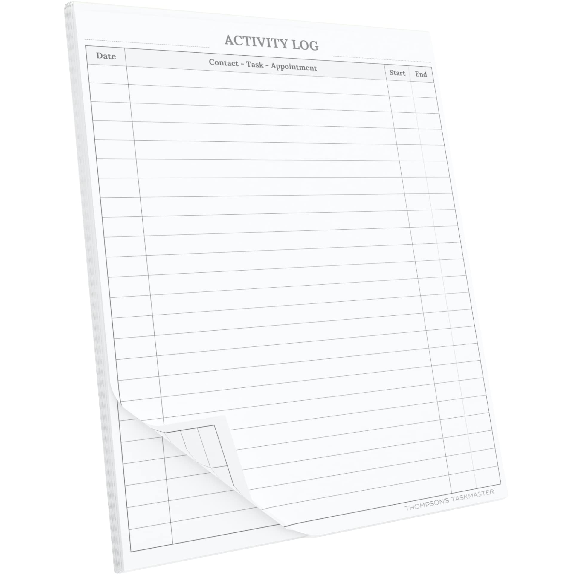 Activity Log (60-sheets, 120 pages) front-back, Notepad for Offices & Productivity, Tasks Appointments Contacts, w/ backplate for better writing, 100gsm quality paper no tear or bleed - Designed in