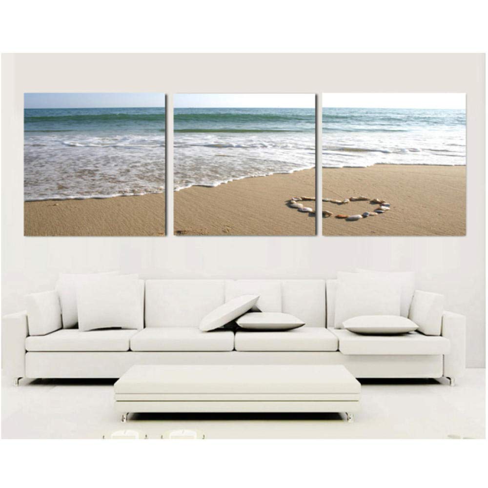 Trittico Quadri su Tela 3 Pezzi Ciottoli A Forma di Cuore sulla Spiaggia del Mare Creative Semplice Trittico Puzzle Camera da Letto Ristorante Soggiorno Art Murale Warm Decor Hanging Pittura-C2