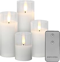 Lunartec LED Candle Wax: Set of 4 LED Real Wax Candles in Glass, with Wick and Remote Control, White (Candles in Glass Sets, Glass Candles, Flameless)