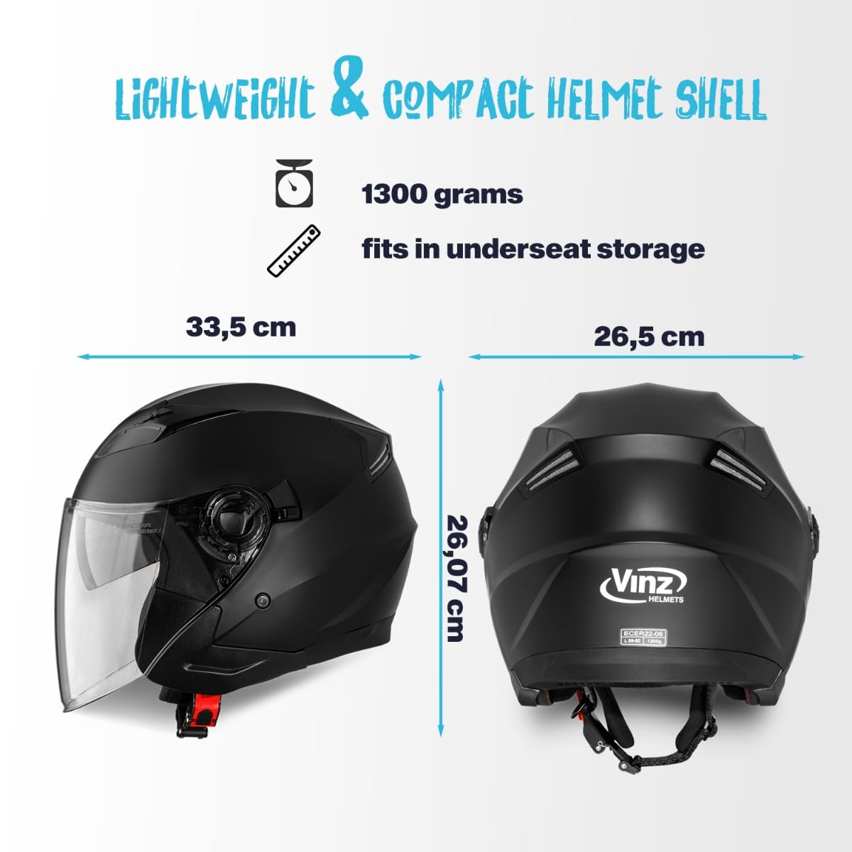 VINZ Calobra Jethelm mit Sonnenblende und Visier | Roller Helm Motorradhelm | ECE 22.06 Zertifiziert | in Gr. XS-XXL