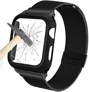 SPINYE Bands Compatible with iWatch 40mm 44mm, Stainless Steel Metal Mesh Strap + Protective Case with Tempered Glass Replacement for Apple Watch Series 5/4 Women Men