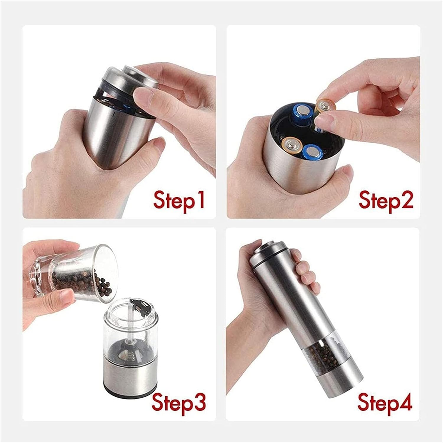 ソルトアンドペッパーグラインダー電動ソルトアンドペッパーミルグラインダーセット、ライト付きセラミックグラインダー、粗さ調節可能、スパ