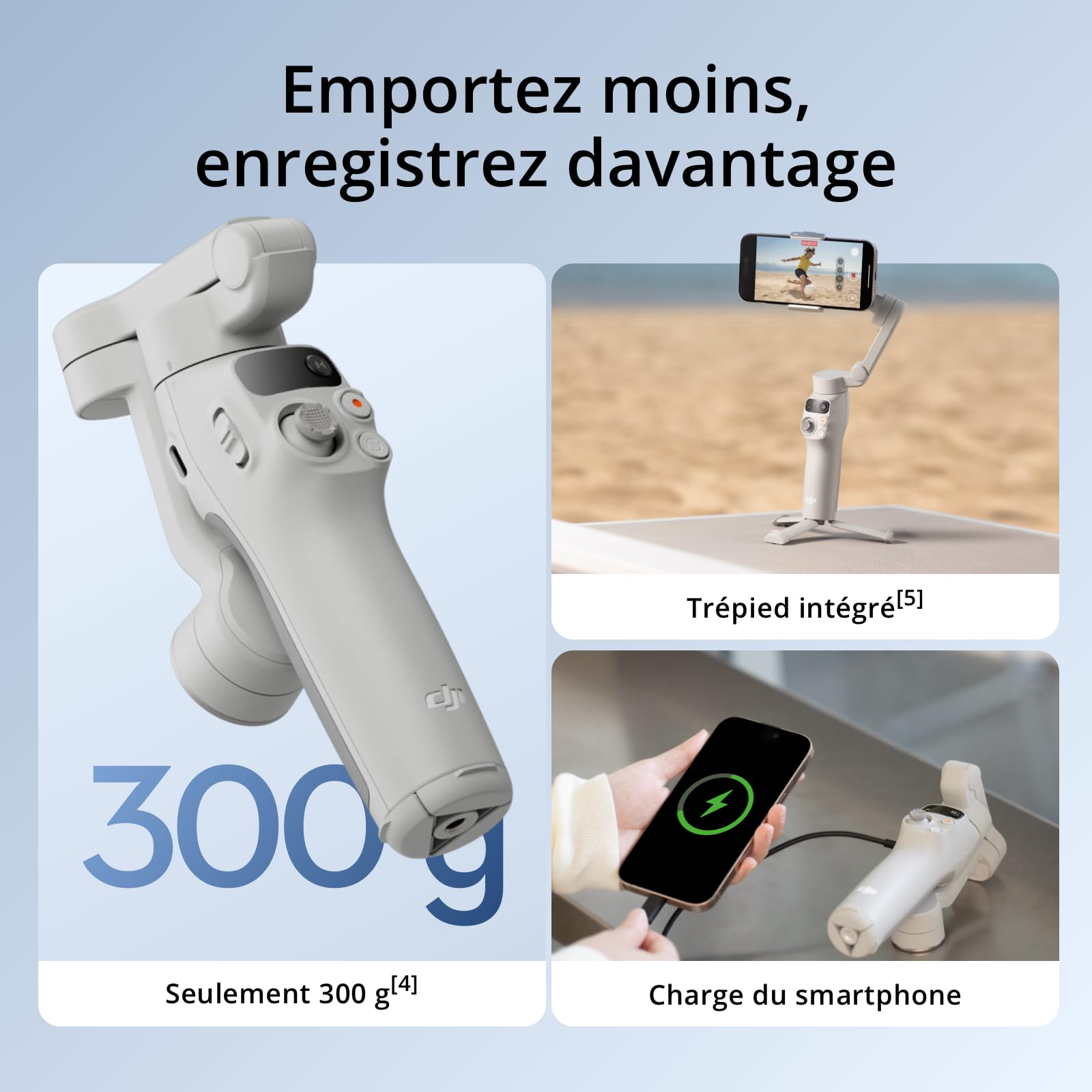 DJI Stabilisateur Nacelle Osmo Mobile 7 pour iPhone, Android, Trépied intégré, Ultra-léger, Nacelle pour téléphone à 3 Axes, ActiveTrack 7.0, ShotGuides, Édition en Un Seul clic