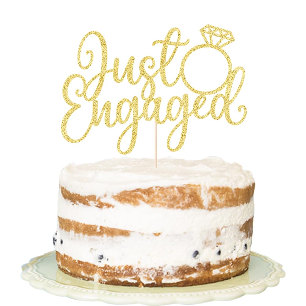 Just Engaged Cake Topper for Engagement Party Decorations, Engaged Ring Sign, Bridal Shower-Wedding Engagement Bachelorette Party Decorations Supplies (Gold Just Engaged)