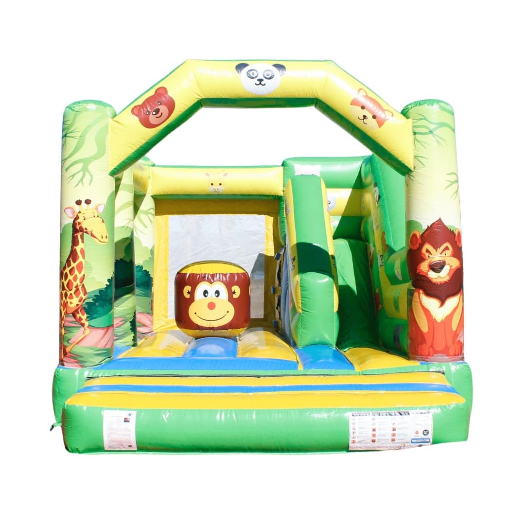 Solycarpa Castillo Hinchable Compacto 5x3 m con Tobogán Selvo | Inflable Infantil para Jardín con Soplador Incluido, Fácil de Montar y Transportar, Alta Resistencia