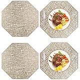  Bless 4 Piezas Manteles Individuales Octagonal Antideslizante, Mantel Individual Octogonal, Mantel Individual de Mesa Octogonal, para la Familia, Restaurante, Cocina, Hotel, Cafetería (Dorado)