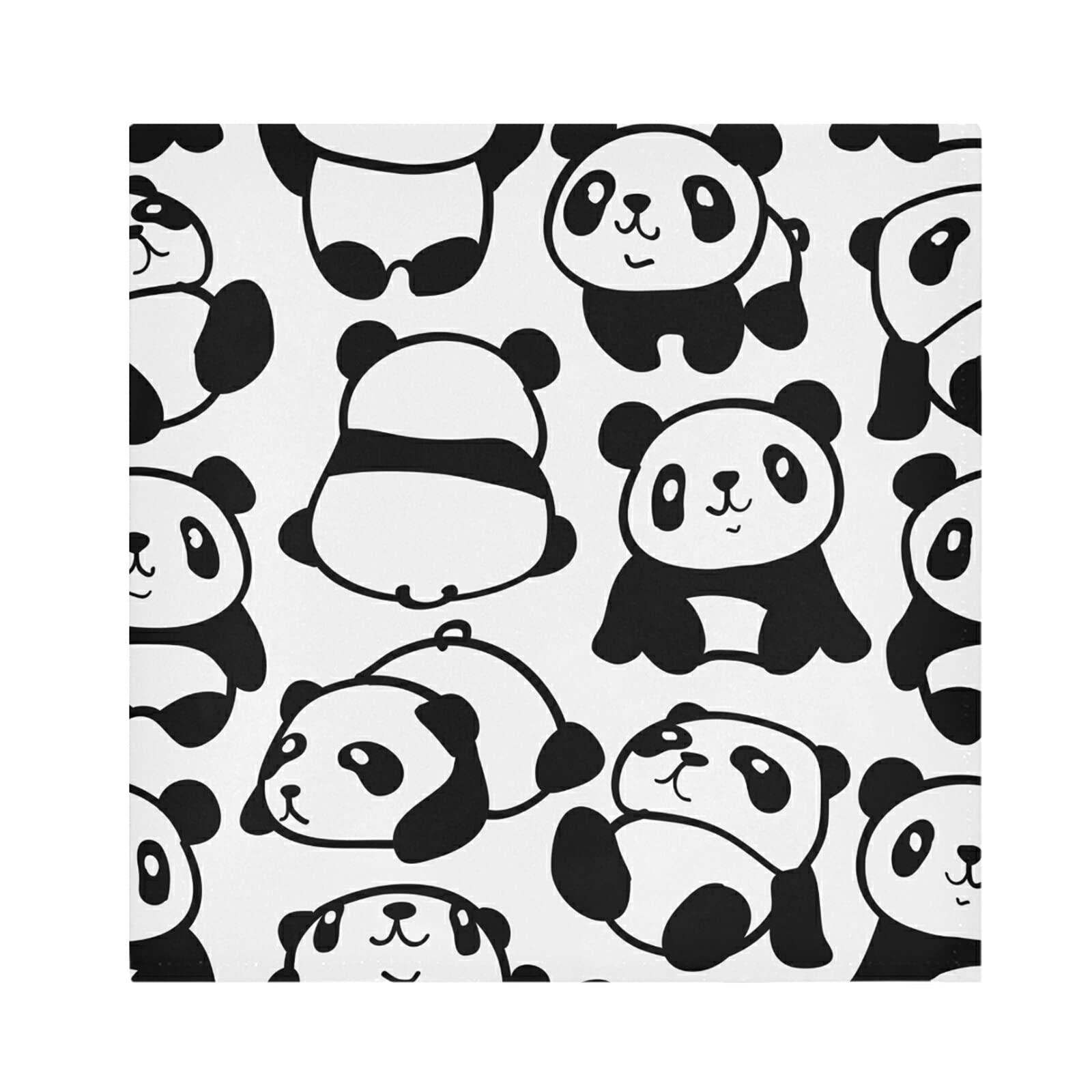 Poeticcity Multi 5 Seamless Black White Pandas Panda On White Dinner Cloth Napkin, Set Of 1 Oversized Reusable Table Napkins, Washable Premium Fabric With Hemmed Edges For Wedding Parties