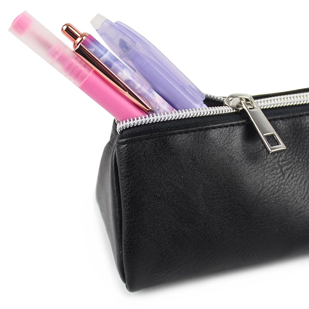 Fashion Stationery Pencil Case for Girls Women Thin Mini Slim Aesthetic Black Lilac Plain Pencil Cases for Teenagers Girl at Secondary High School or a Small Cosmetic Make Up Case (Black) - Image 4