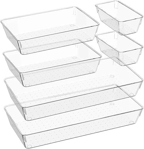 Miniatura 8 de Juego de 3 organizadores de cajones transparentes grandes, bandejas organizadoras de cajones de escritorio de 15 x 6 pulgadas con almohadillas de