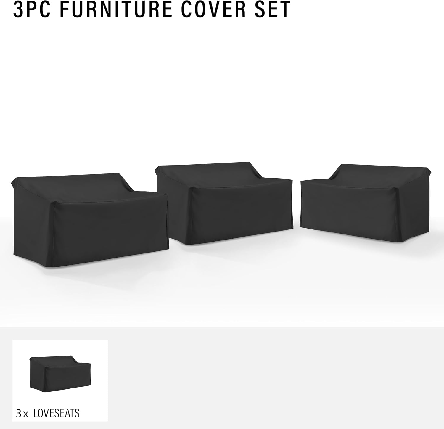 Crosley Furniture Patio Furniture Covers, Waterproof 3-Piece Outdoor Sectional Loveseat Cover Set, Black