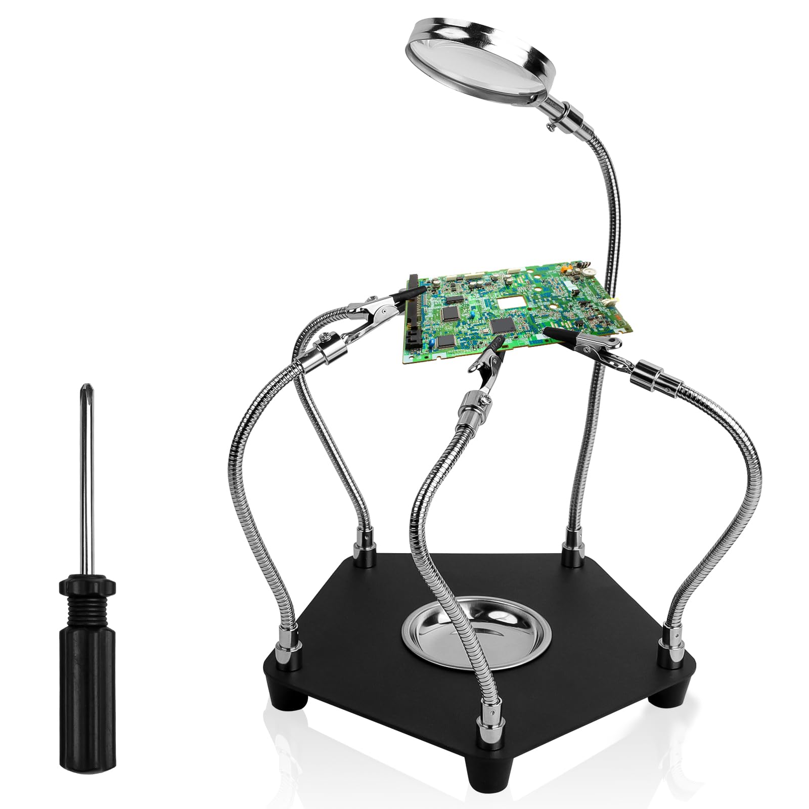 Tercera Mano de Soldadura, Soporte para Soldar con 3X Lupa y Brazos Flexibles, Herramienta de Soporte de Placa de Circuito Impreso, Estación de Soldadura para Soldar, Ensamblar, Reparar