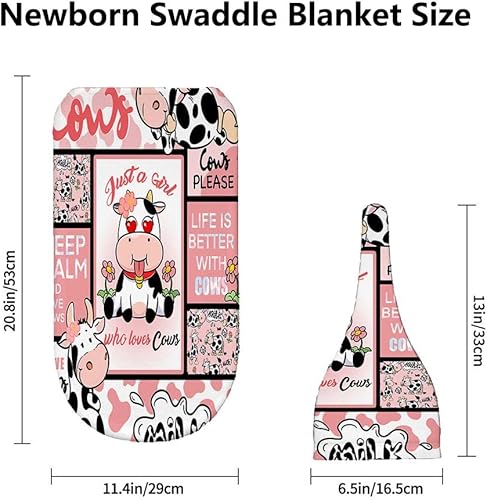 Miniatura 2 de Juego de mantas para recién nacido con gorro de Who Love Cows, manta de recepción para recién nacido para niño y niña, saco de envolver para ducha,